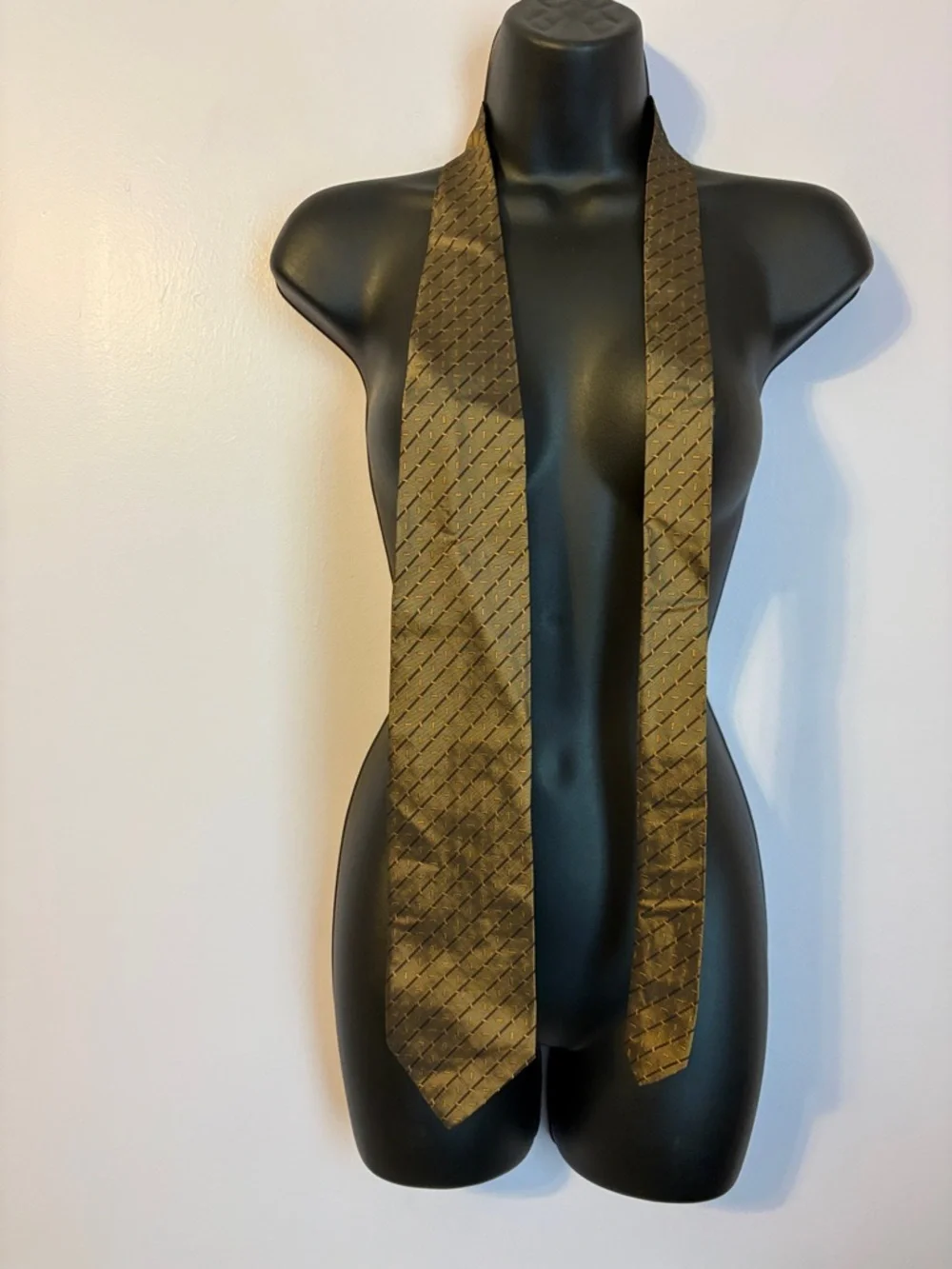 Boss Hugo Boss Satin Metallic Bronze Embroidered Geometric Silk Necktie Tie